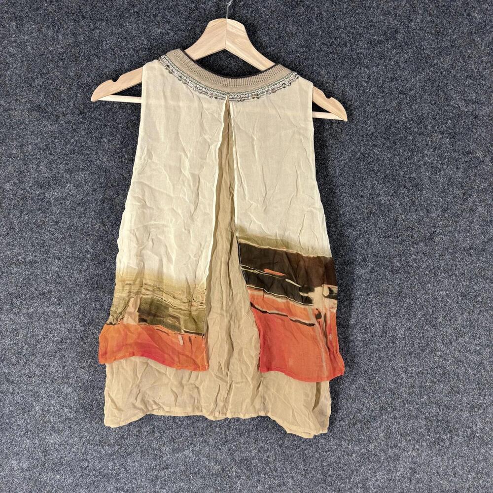 Blank Blouse Women M Medium Beige Striped Sleeveless Wide Strap Casual Pullover - Picture 2 of 7